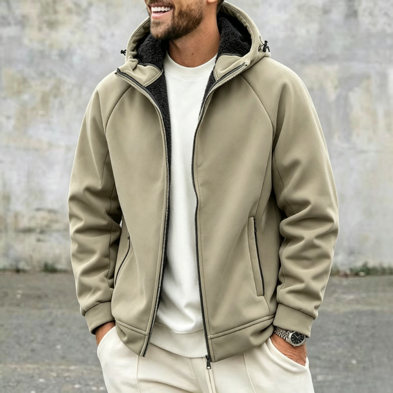 Sherpa Jacket Fleece - เสื้อแจ็คเก็ตขนแกะหนาสำหรับผู้ชาย มีฮู้ด กันลม ซิปหน้า บุด้วยผ้าเชอร์ปา อุ่นสบาย