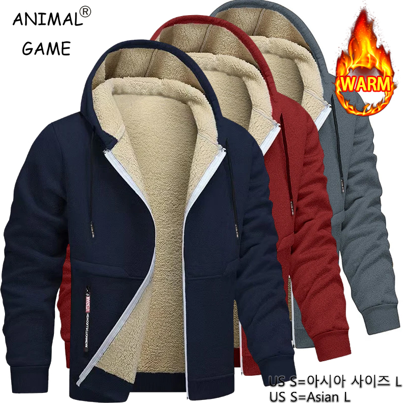 Sherpa Jacket Fleece - เสื้อฮู้ดลำลองสำหรับผู้ชายลายสัตว์ ผ้าฟลีซหนานุ่มบุขนเชอร์ปา ซิปหนา เสื้อแจ็คเก็ตหนา