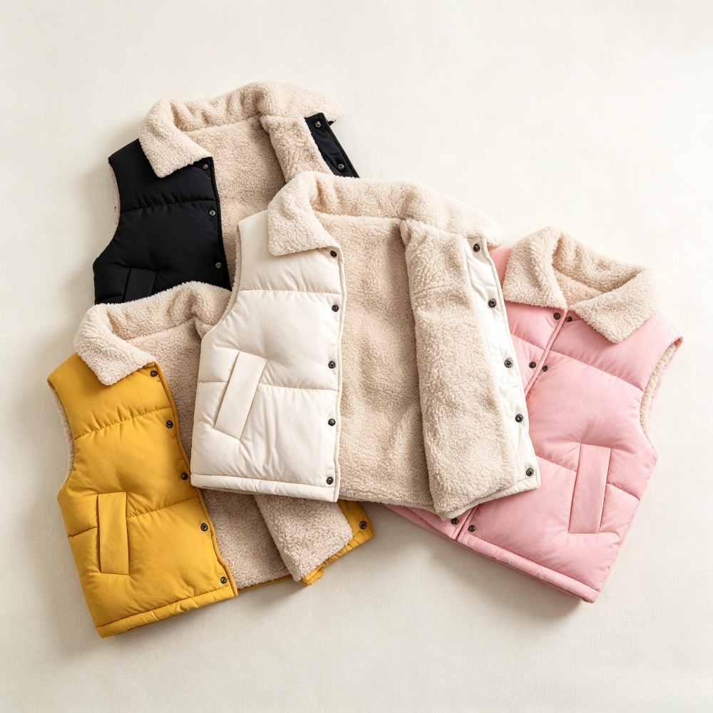 Sherpa Jacket Fleece - เสื้อกั๊กกันหนาวสำหรับเด็ก บุด้วยผ้าขนแกะเชอร์ปา เสื้อแจ็คเก็ตไร้แขนสำหรับเด็กชายและเด็กหญิง เสื้อกั๊กกันหนาวพร้อมกระเป๋า
