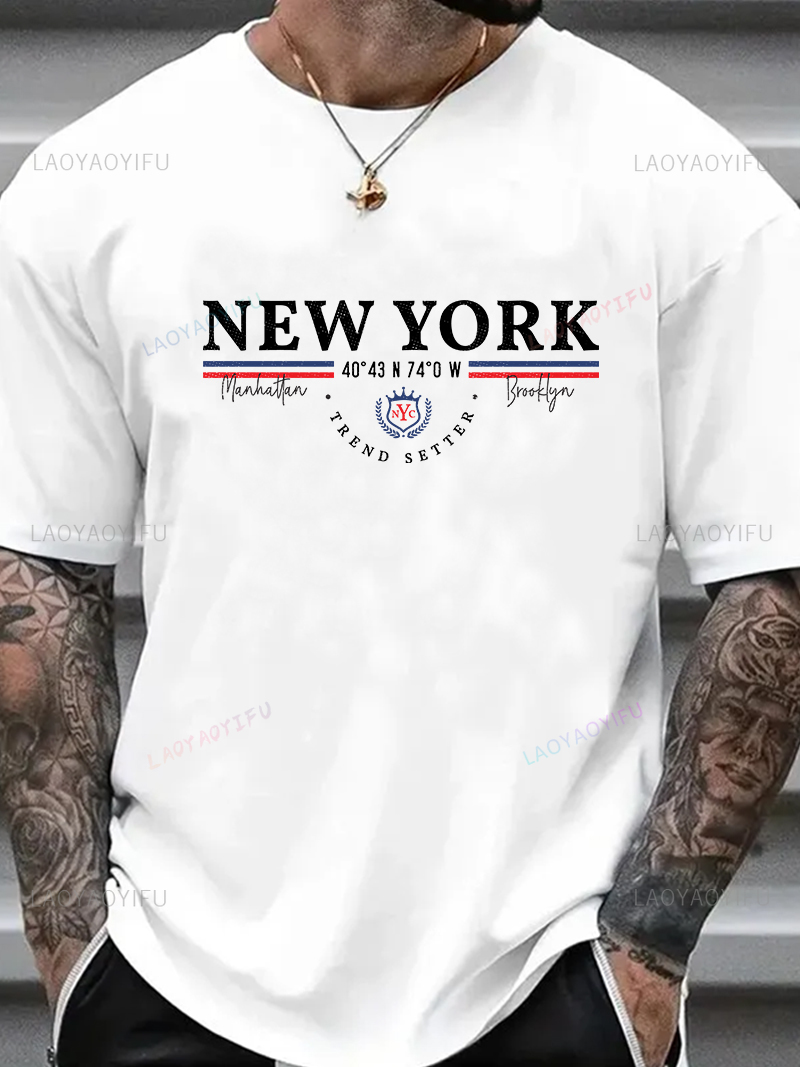 Men'S Fashion New York - เสื้อยืดลายกราฟิกนิวยอร์ก ยูนิเซ็กส์ สไตล์วินเทจ สตรีทแวร์ โอเวอร์ไซส์ แฟชั่นฤดูร้อน
