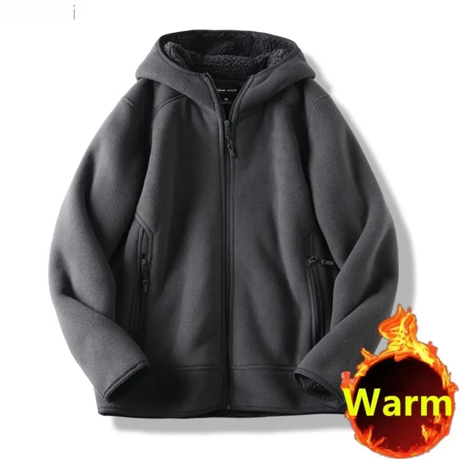 Sherpa Jacket Fleece - ผู้ชายฤดูหนาวHoodedหนาเสื้อขนแกะแฟชั่นสบายๆอเนกประสงค์หลวมเสื้อMan Solid Double-Sided Plush WARM Coats