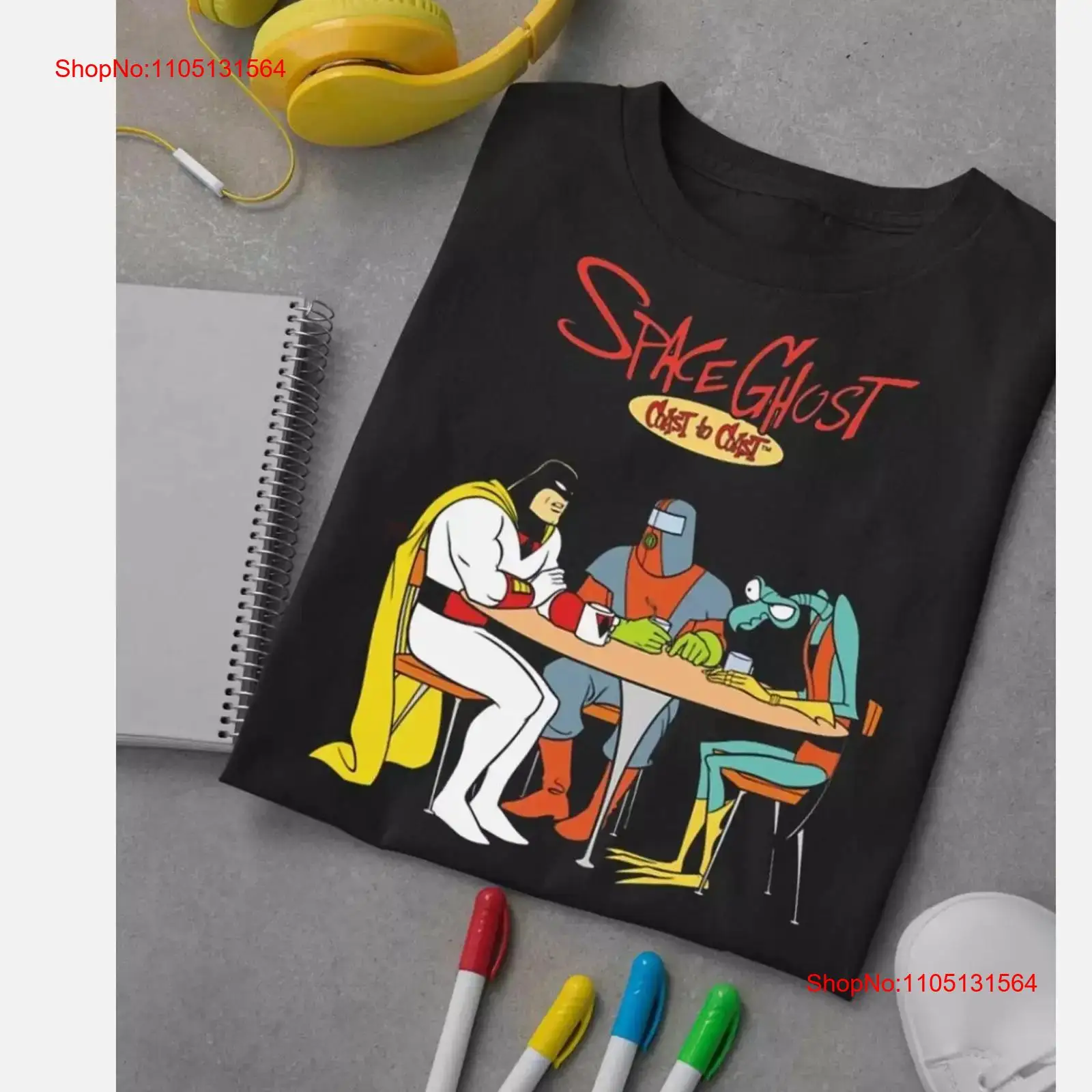 Mens Fashion Black Shirt - เสื้อยืดลายการ์ตูน Space Ghost Coast สีดำทุกไซส์ สไตล์วินเทจ