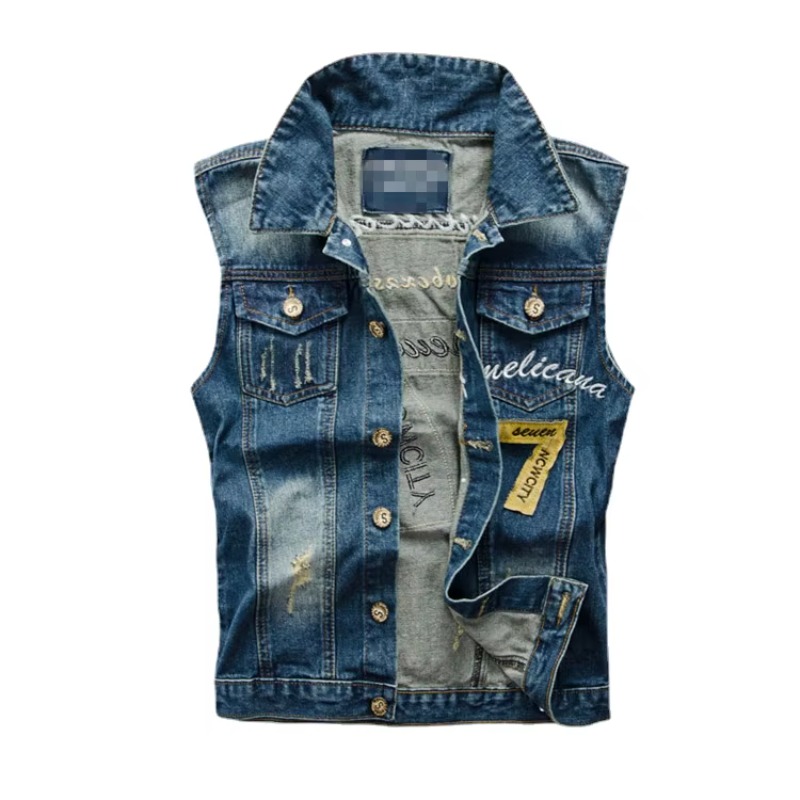 Men'S Fashion Vest With Jeans - ผู้ชาย Slim Denim เสื้อกั๊กเสื้อกั๊กแจ็คเก็ตแฟชั่นชาย Blue Fit