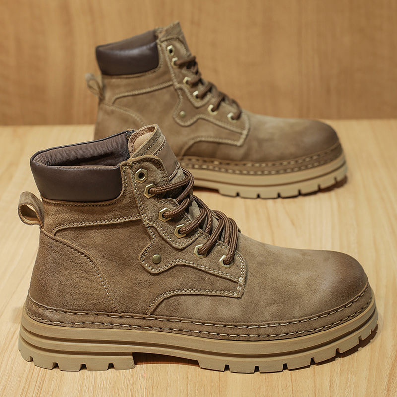 Men'S Fashion Footwear - รองเท้าบูทแฟชั่นผู้ชายสำหรับฤดูใบไม้ผลิ รองเท้าทำงานหนังแท้กันลื่น สีน้ำตาล สไตล์ลำลองแบบคาวบอย ทันสมัย