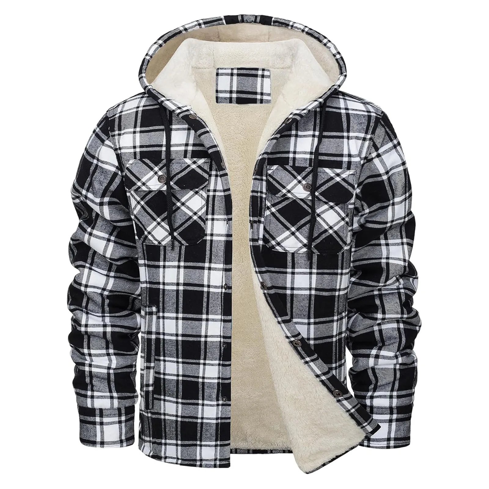 Sherpa Jacket Fleece - หนา WARM Flannel Hooded JACKET Mens