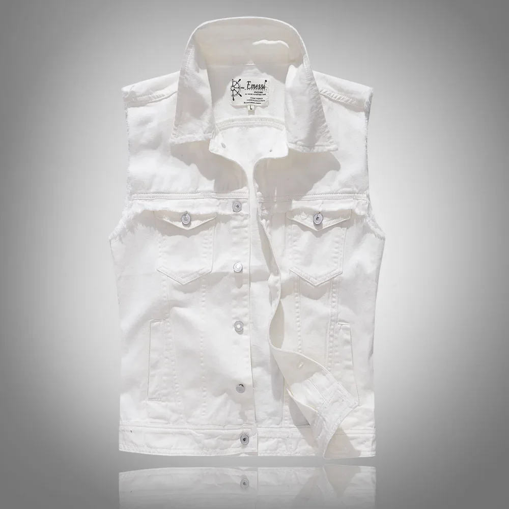 Men'S Fashion Vest With Jeans - Pop ฤดูร้อนใหม่แฟชั่นผู้ชายอเมริกัน High Street บางสีขาวสี Jean