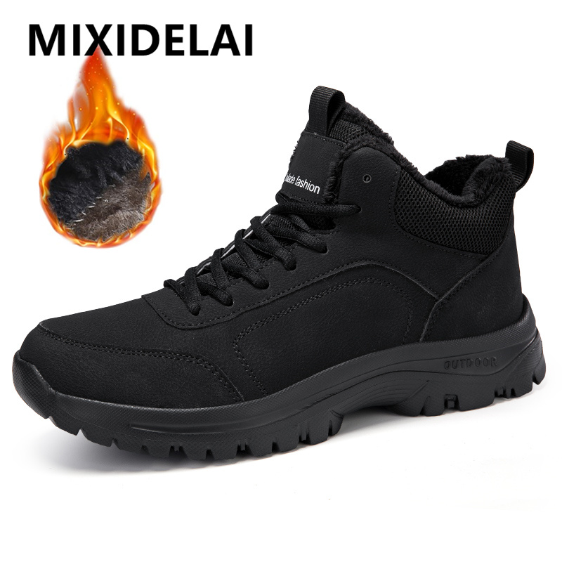 Men'S Fashion Footwear - รองเท้าบูทผู้ชายสำหรับฤดูหนาว รองเท้าบูทหิมะบุขนนุ่มคุณภาพสูง รองเท้าผ้าใบกันลื่นสำหรับฤดูหนาว รองเท้าบูทข้อเท้าสำหรับเดินป่ากลางแจ้ง รองเท้าทำงาน