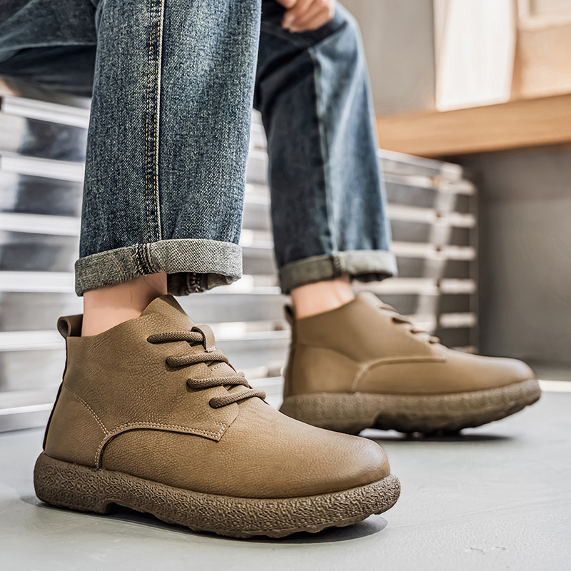 Men'S Fashion Footwear - รองเท้าบูทข้อเท้าผู้ชาย รองเท้าบูทสั้นสีน้ำตาล รองเท้าหรูหราที่ออกแบบมาสำหรับนักบิน โครงสร้างทนทาน รองเท้าส้นแบนทันสมัย เหมาะสำหรับในเมือง
