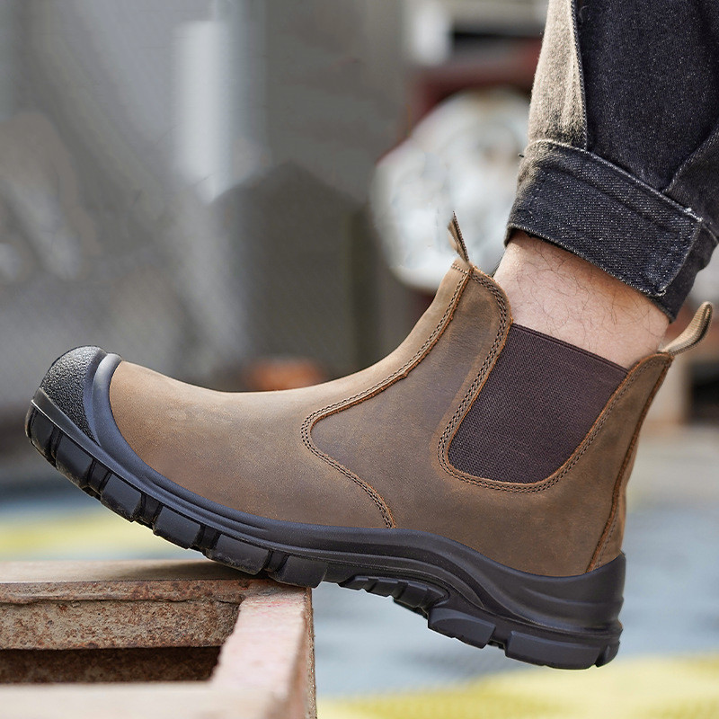 Men'S Fashion Footwear - ผู้ชายขนาดใหญ่แฟชั่น Steel Toe ครอบคลุมรองเท้าทํางานหนังวัวความปลอดภัยรองเท้าสีดําสีน้ําตาล WORKER เชลซี