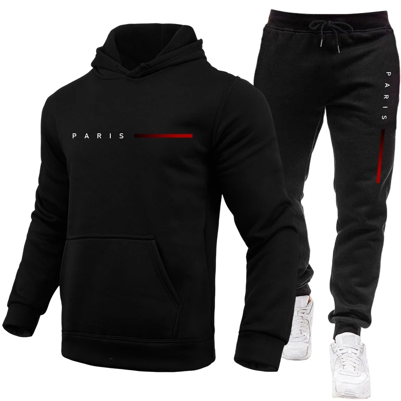 Paris Men'S Fashion - ชุดเสื้อฮู้ดและกางเกงวอร์มสำหรับกีฬากลางแจ้ง ชุดจ็อกเกอร์ผู้ชาย/เสื้อฮู้ด/กางเกง ฤดูใบไม้ร่วง ฤดูหนาว แฟชั่นลำลองสไตล์ปารีส ชุดกีฬา