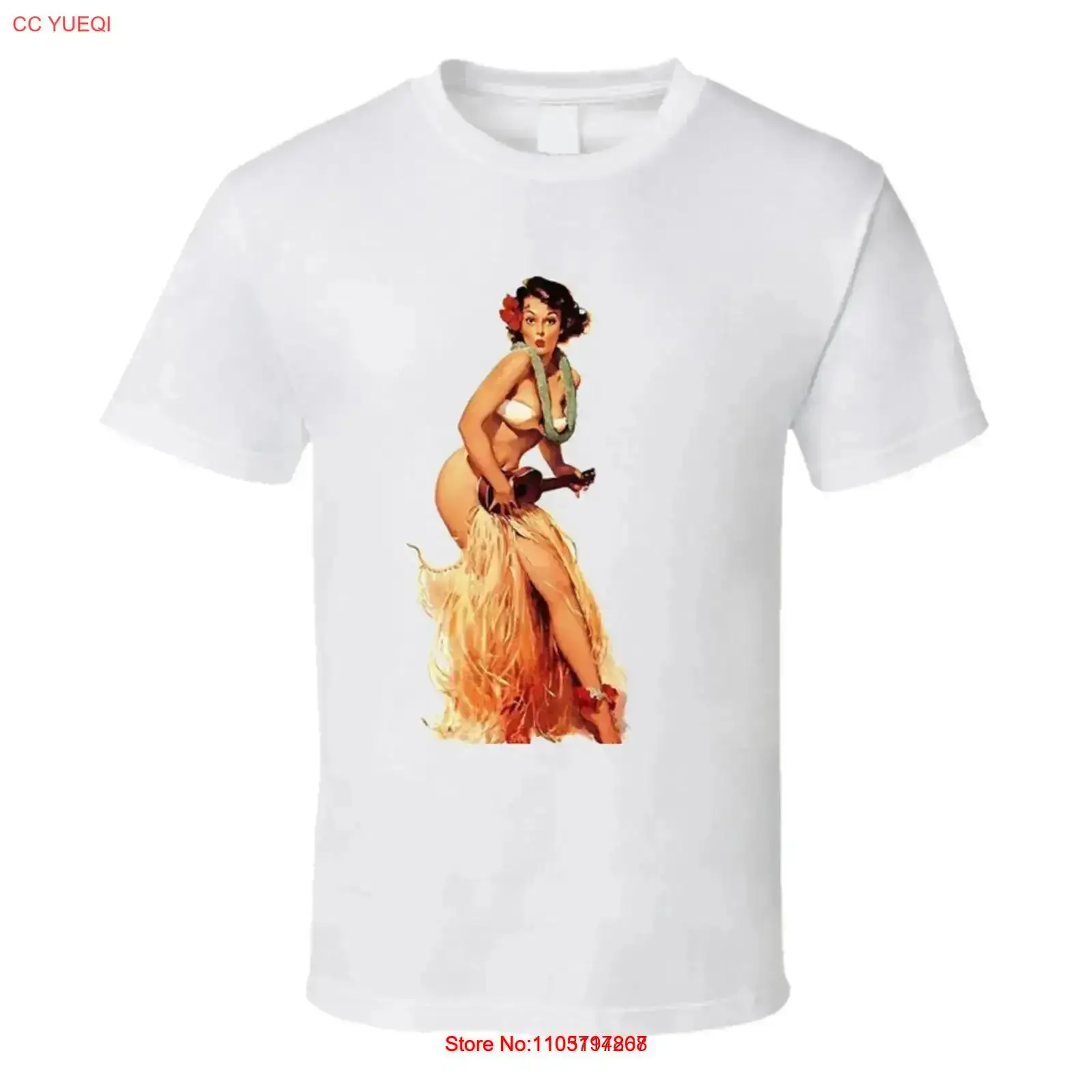 Mens Fashion In The 50S - เสื้อยืดสไตล์เรโทร ลายสาวฮูล่าเล่นอูคูเลเล่ นักเต้นฮาวาย ปี 50 วินเทจ