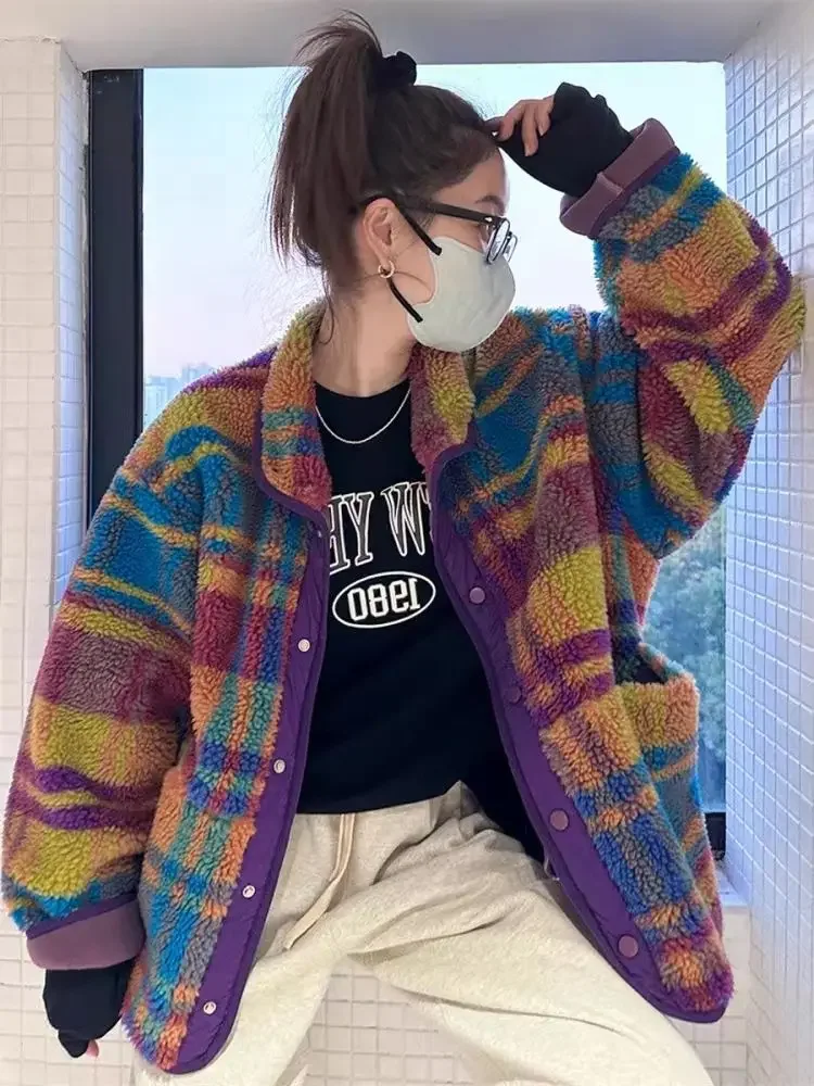 Sherpa Jacket Fleece - ผู้หญิงเสื้อ Polar ขนแกะลายสก๊อตฤดูใบไม้ร่วงฤดูหนาวแฟชั่นหนา Vintage Casual เสื้อแจ็คเก็ตสตรีสไตล์ยูโร-อเมริกา