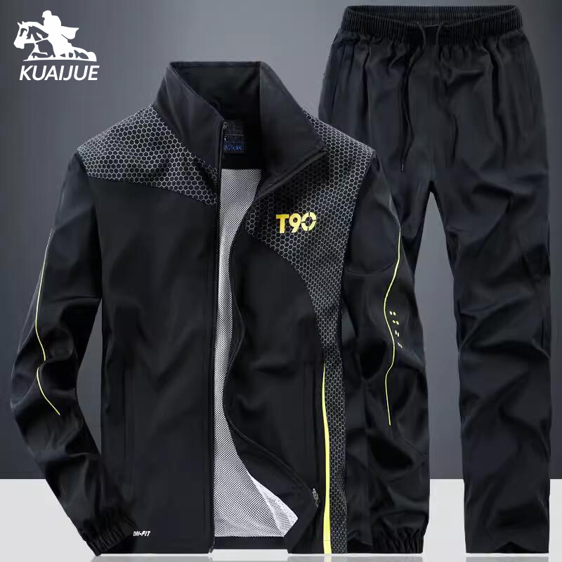Mens Fashion Zip Up - ชุดกีฬาผู้ชาย ชุดใหม่สำหรับฤดูใบไม้ผลิและฤดูใบไม้ร่วง ชุดวอร์มผู้ชายลายพิมพ์ ชุด 2 ชิ้น