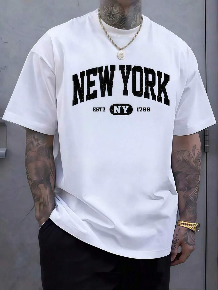 Men'S Fashion New York - เสื้อยืดผู้ชายพิมพ์ลายตัวอักษร New York สีขาว 1 ชิ้น,