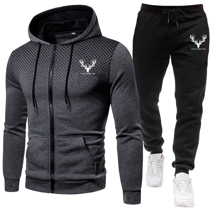 Mens Fashion Zip Up - ชุดเซ็ตผู้ชายมาใหม่ปี 2026 เสื้อฮู้ดซิปและกางเกงวอร์มสีดำ แฟชั่นลำลองสำหรับฤดูใบไม้ร่วงและฤดูหนาว ชุดออกกำลังกายกลางแจ้ง