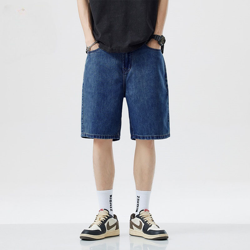 Men'S Fashion Pants 2025 - กางเกงยีนส์ขาสั้นผู้ชายรุ่นใหม่ประจำปี 2025 ผ้ายีนส์ยืดสีน้ำเงินเข้ม ดีไซน์แฟชั่นทรงสลิมตรง