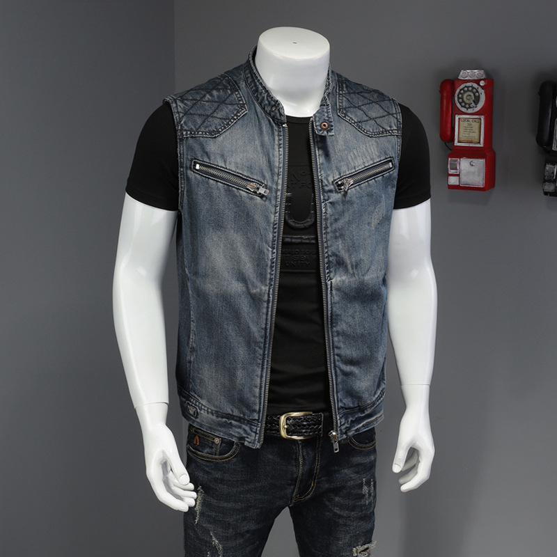 Men'S Fashion Vest With Jeans - เสื้อกั๊กยีนส์ผู้ชายปี 2026 ดีไซน์วินเทจ แฟชั่นย้อนยุค เสื้อแจ็คเก็ตแขนกุด สตรีทแวร์ผู้ชาย