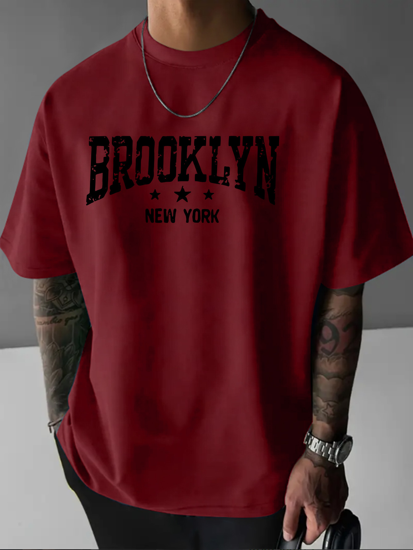 เสื้อยืดแขนสั้นคอกลมพิมพ์ลายบร - Men'S Fashion New York บทวิจารณ์และราคา