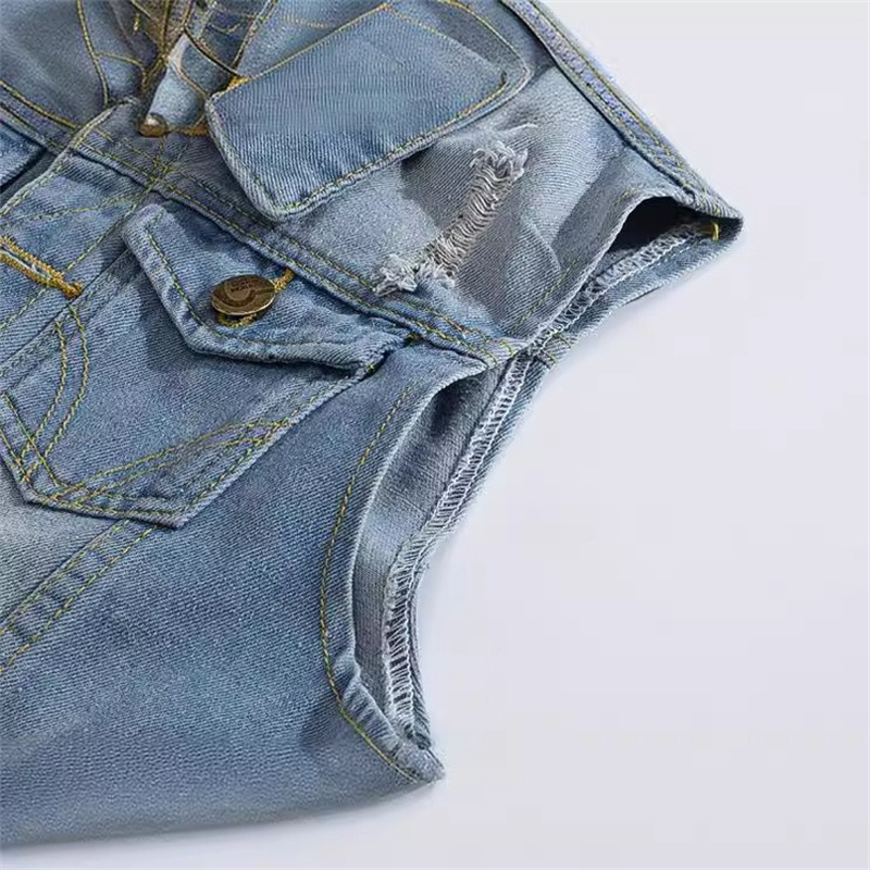 เสื้อกั๊กยีนส์ขาดๆ ผู้ชาย ทรงเ - Men'S Fashion Vest With Jeans บทวิจารณ์และราคา