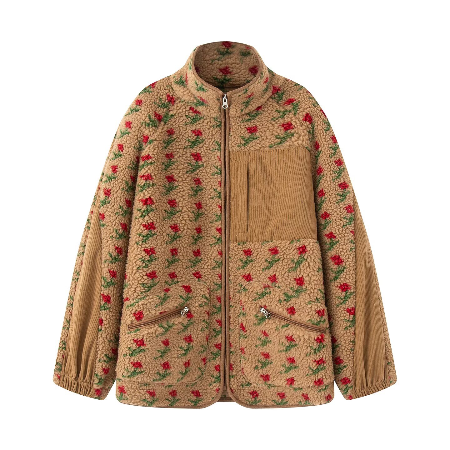 เสื้อแจ็คเก็ตแฟชั่นลายดอกไม้สำ - Sherpa Jacket Fleece บทวิจารณ์และราคา