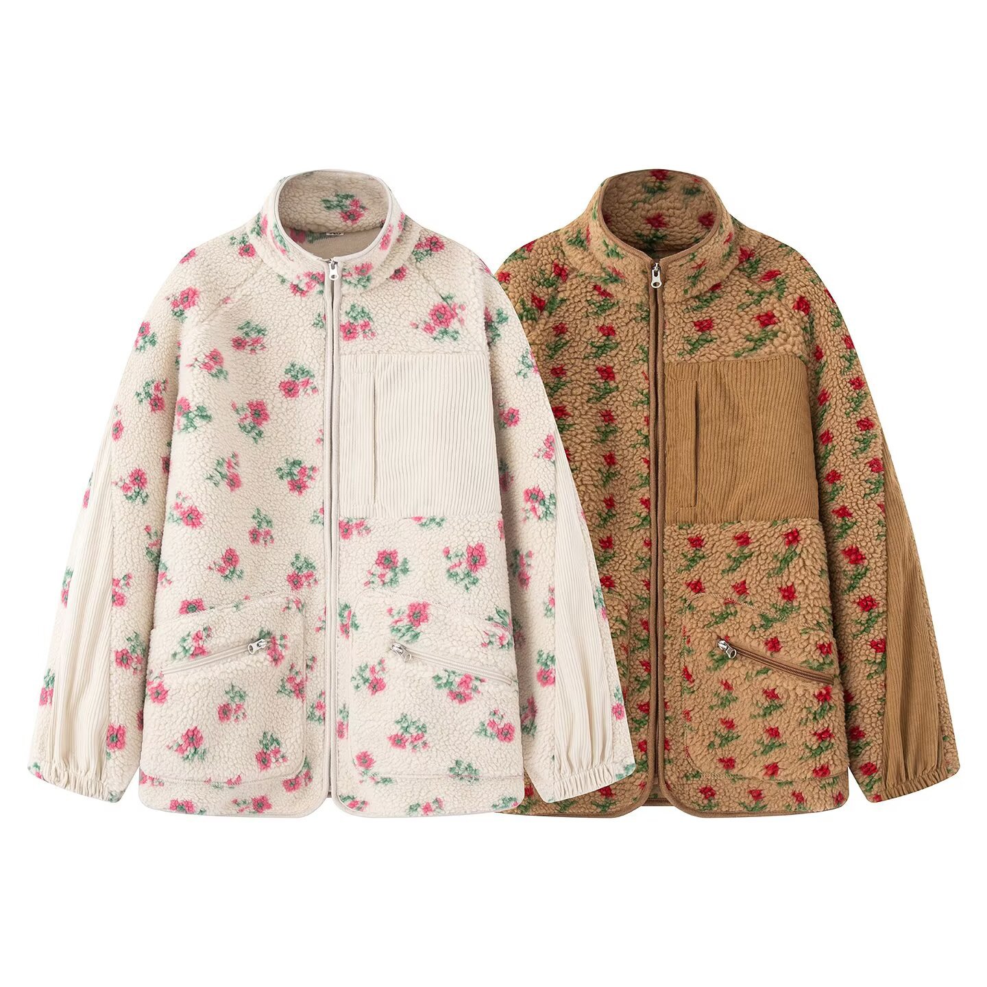 เสื้อแจ็คเก็ตแฟชั่นลายดอกไม้สำ - Sherpa Jacket Fleece บทวิจารณ์และราคา