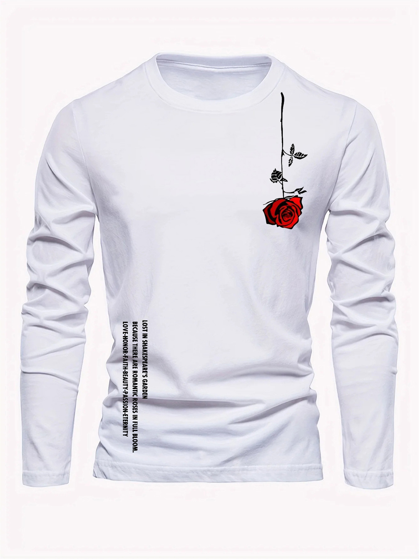 เสื้อยืดคอกลมแขนยาวผู้ชายผ้าฝ้ - Mens Fashion Casual บทวิจารณ์และราคา