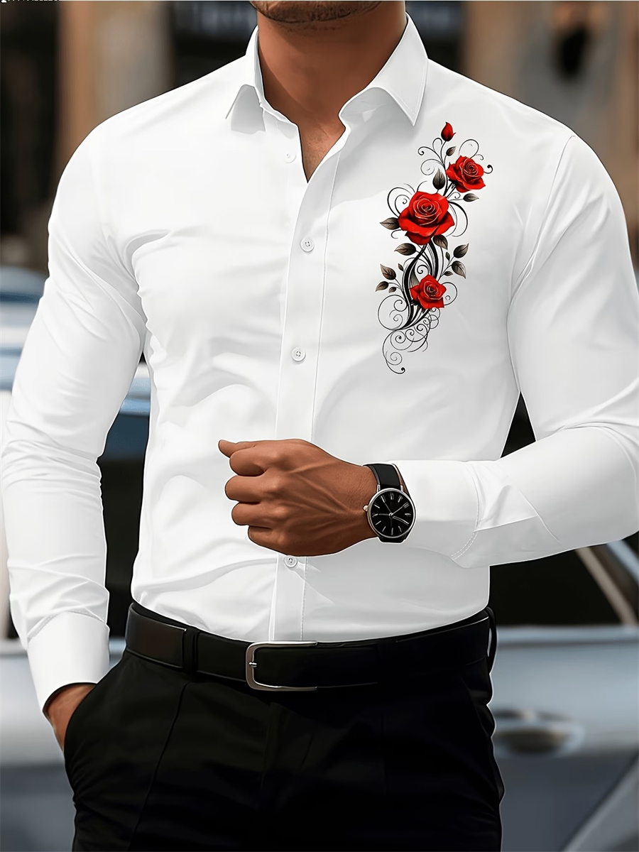 เสื้อเชิ้ตแขนยาวพิมพ์ลายดอกกุห - Mens Fashion Casual บทวิจารณ์และราคา