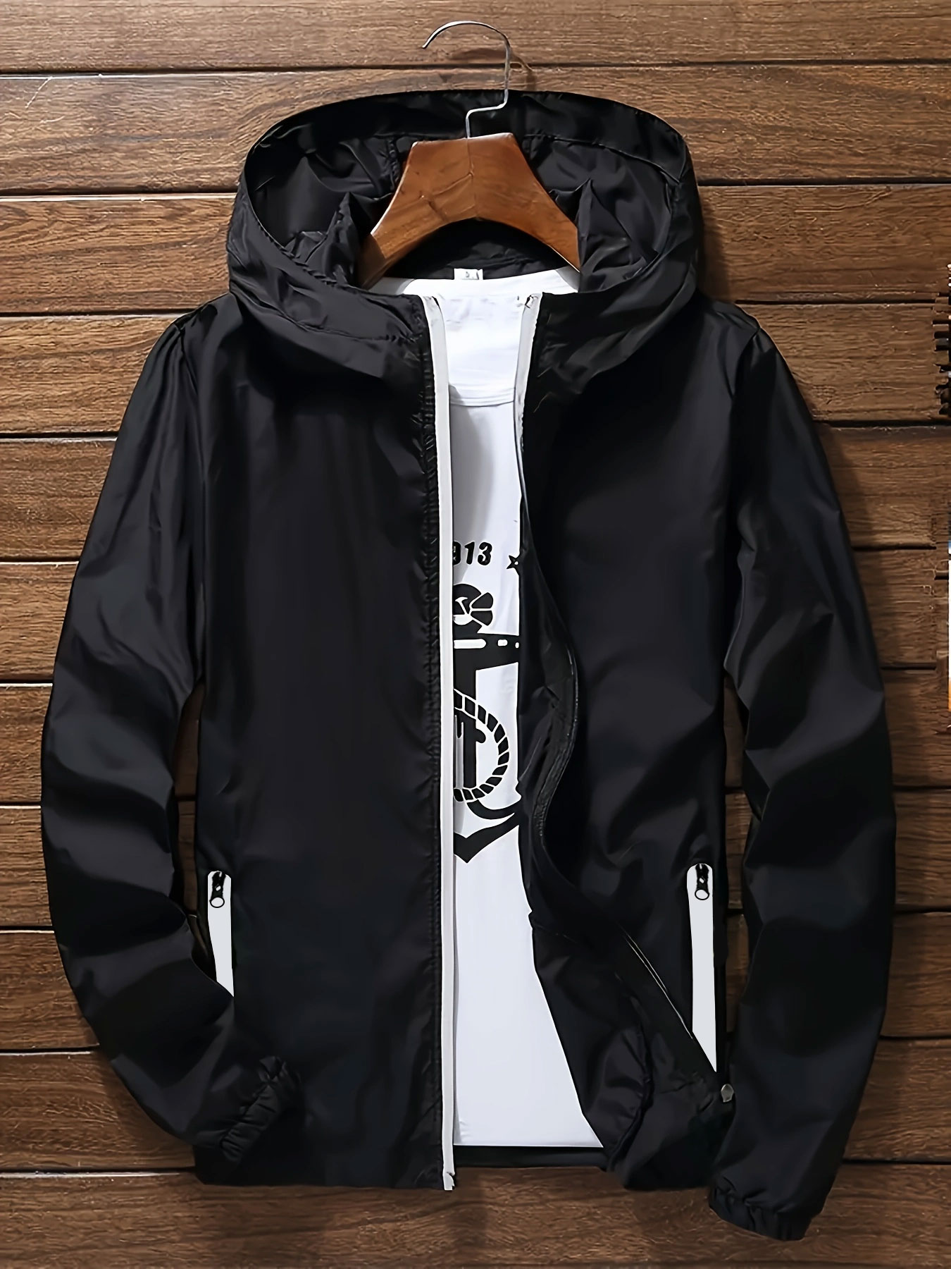 เสื้อแจ็คเก็ตกันลมแบบมีฮู้ดน้ำ - Mens Fashion Zip Up บทวิจารณ์และราคา