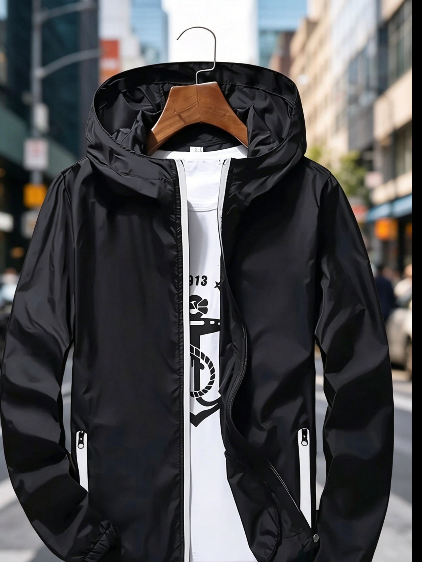 เสื้อแจ็คเก็ตกันลมแบบมีฮู้ดน้ำ - Mens Fashion Zip Up บทวิจารณ์และราคา