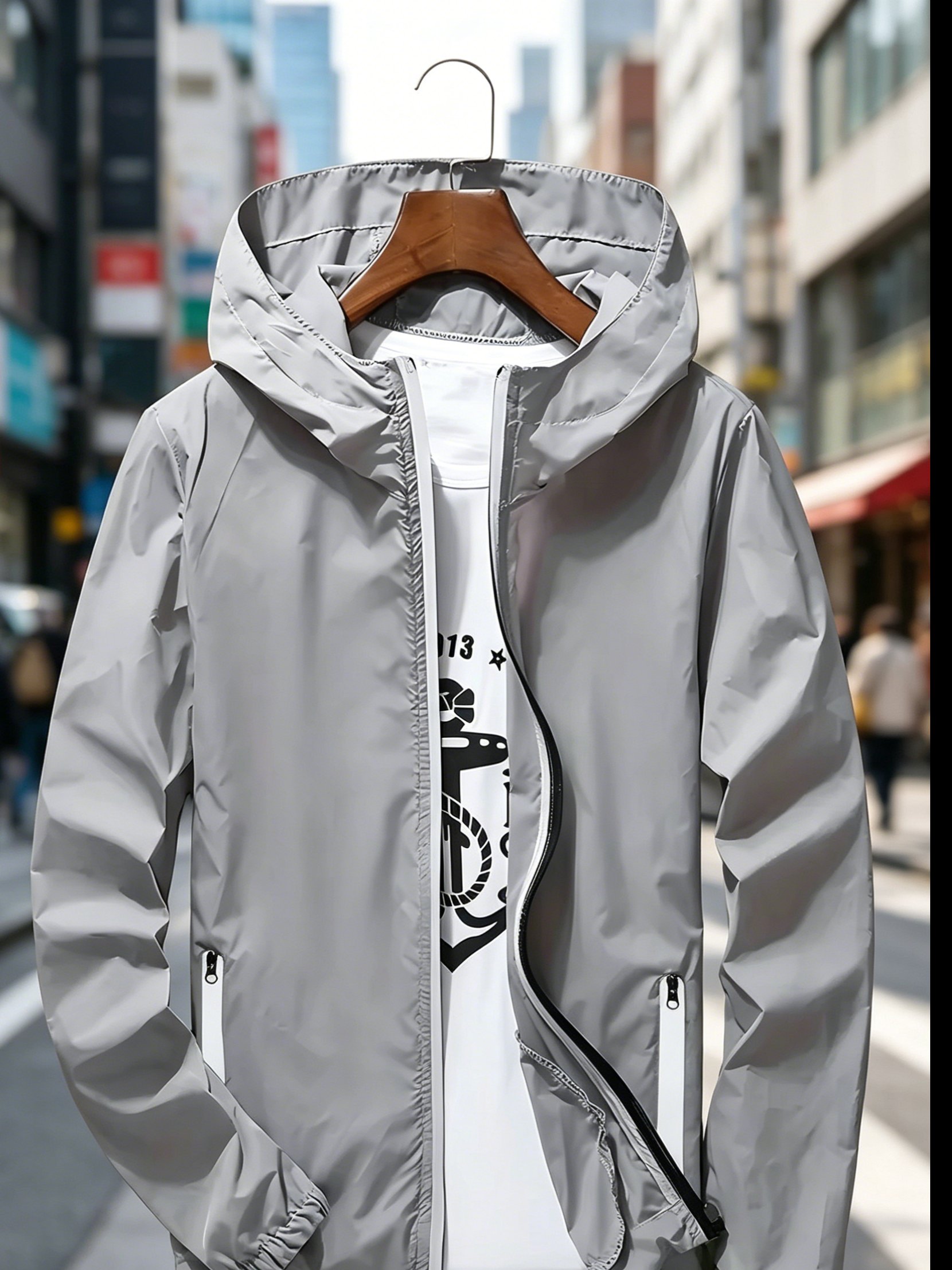 เสื้อแจ็คเก็ตกันลมแบบมีฮู้ดน้ำ - Mens Fashion Zip Up บทวิจารณ์และราคา